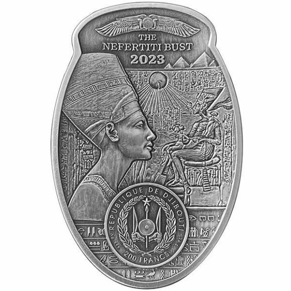 Djibouti - Buste van Nefertiti 2023 - 3oz Silver - Afbeelding 2
